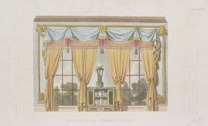 Cortina de ventana de sala de estar, lámina 93 de Ackermanns Repository of Arts, publicado en 1817 de English School